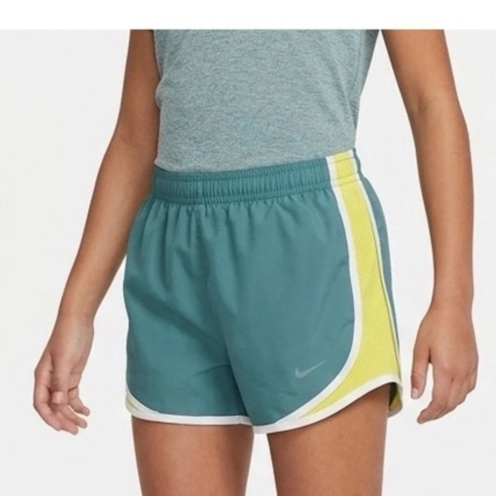 Nike Dri-FIT Kids Teal Neon Yellow Running‎ Tempo Shorts Size Medium M